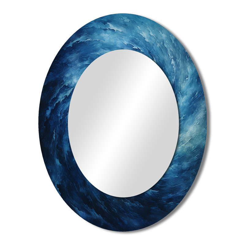 «Blue Swirl Wave Spiral VII», grand miroir à spirales abstraites, décor de miroir mural bleu unique, impression sur métal