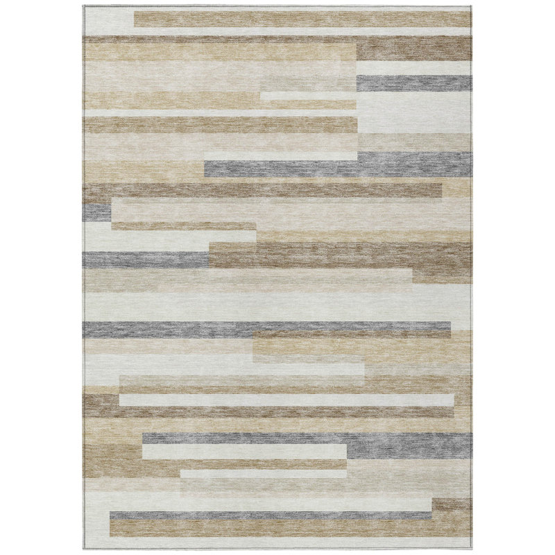 Tapis intérieur lavable rayé taupe 9 pi x 12 pi Llewellyn