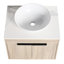Meuble-lavabo contemporain en chêne blanc. Lavabo en céramique avec porte à fermeture en douceur et grand espace de rangement. Fixé au mur. Lavabo encastré 24 po. Fermeture douce pour une utilisation silencieuse.