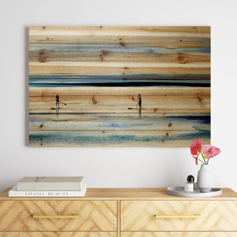 «Surfboard Paddling» par Parvez Taj, reproduction sur bois, H 30 po x l 45 po x p 1,5 po
