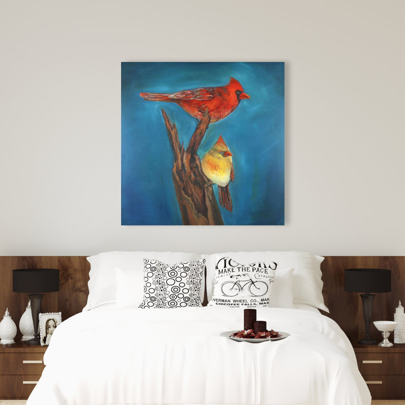 « oiseaux on a branch », reproduction de peinture à l’huile sur toile tendue, H 36 po x l 36 po x P 1,5 po