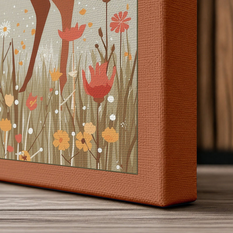 Meadow Deer Mid-Century - Wrapped Canvas, 24x16 - 61.0 x 40.6 cm, Terracotta Border