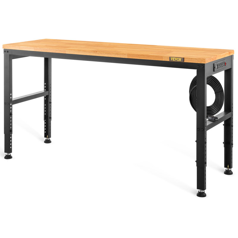 Établi avec plan de travail en bois à hauteur réglable de 48 po, H 38,1 po x l 48 po x P 20 po