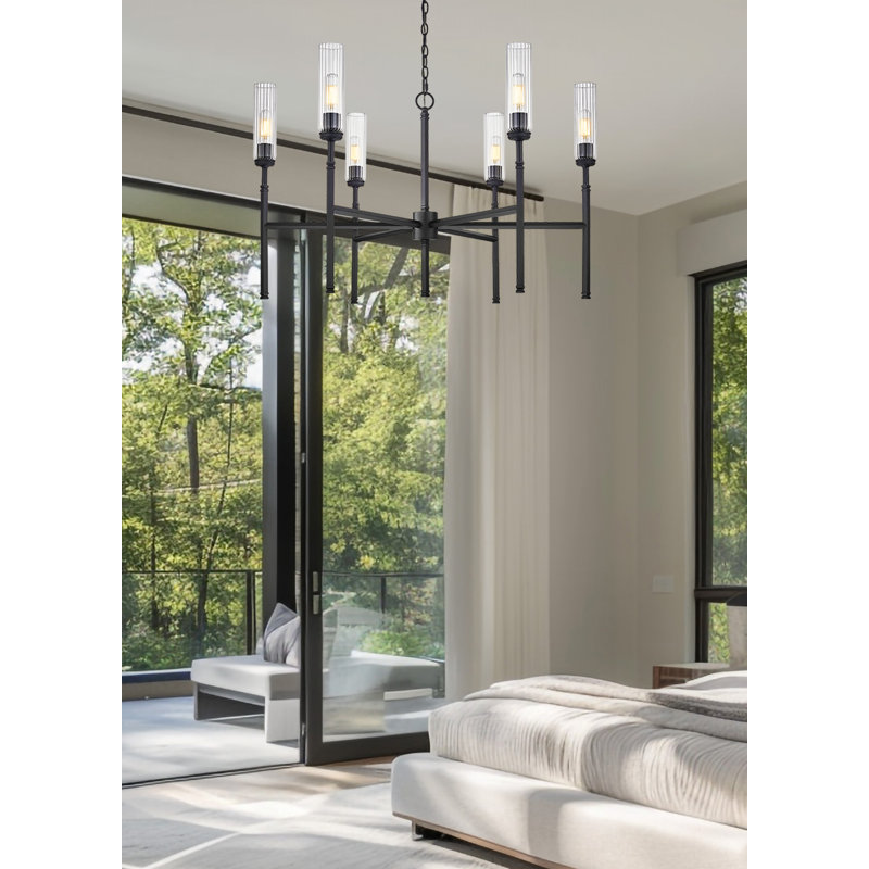 Esme Matte Black 6 Light Chandelier, Matte Black