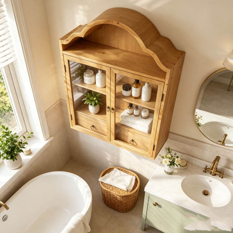 Armoire murale en bois massif avec vague élégante, Naturel