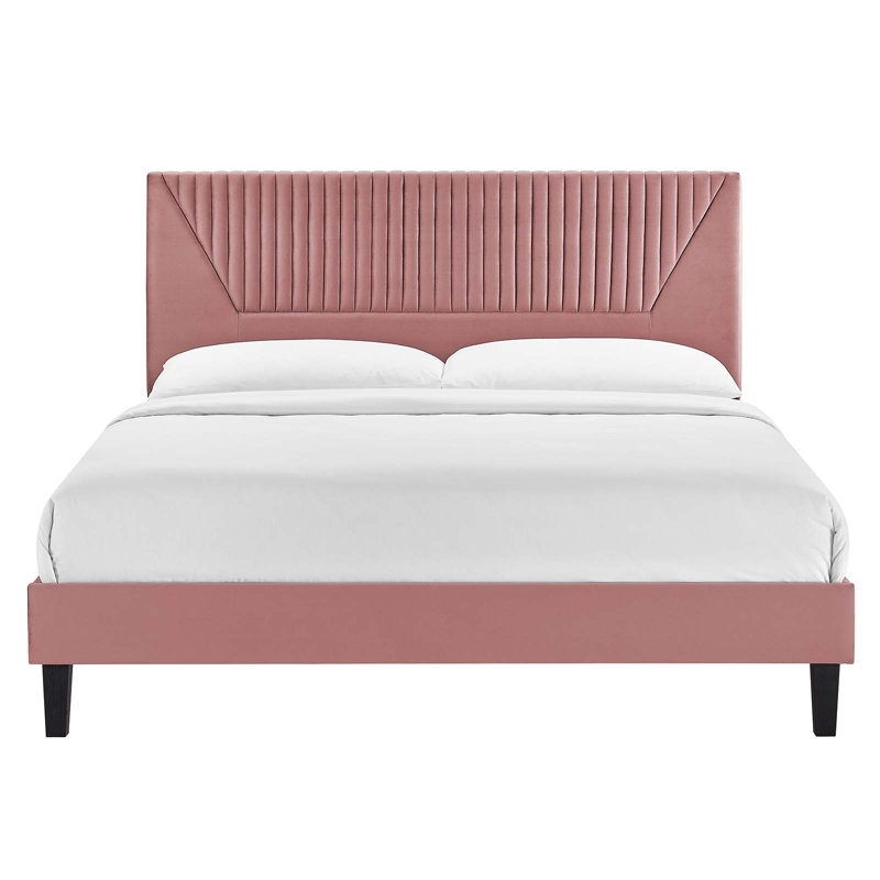 Modway Yasmine Channel Tufted Performance Velvet Platform Bed, Queen, Dusty Rose
