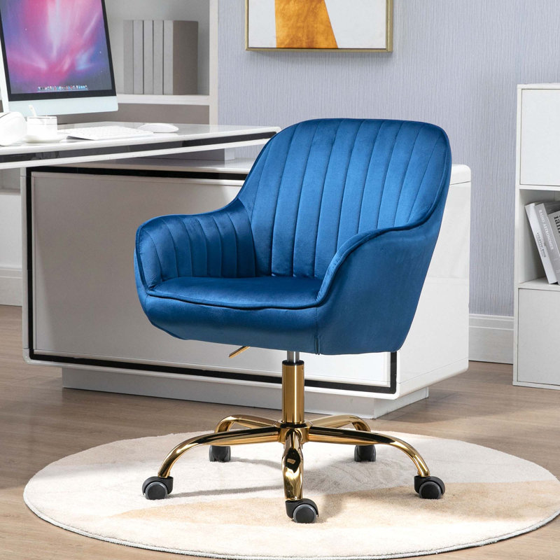 Chaise pivotante en velours 360 ° à haut dossier, Velours bleu foncé