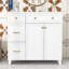 Meuble-lavabo simple contemporain avec tablette réglable, lavabo en céramique et portes à fermeture douce-967618481