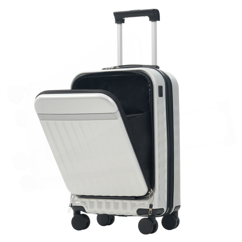 Ensemble de valises à ouverture frontale 3 pièces, valise de transport rigide avec port USB, Grey+White