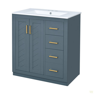 30'' Bathroom Vanity With Ceramic Sink Combo, Solid Wood Frame Bathroom Storage Cabinet, Freestanding Vanity Set With 3 Drawers &  Soft Closing Doors
