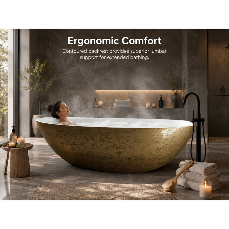Vast Studio Aged Brass Freestanding Oval Bathtub – Brass Interior Deep Soaking Solid Surface Tub with Metallic Luxury Finish & Contemporary Spa-Inspired Design