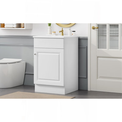 Meuble-lavabo de 20 po avec lavabo, meuble-lavabo avec tablette de porte et tablette réglable, blanc