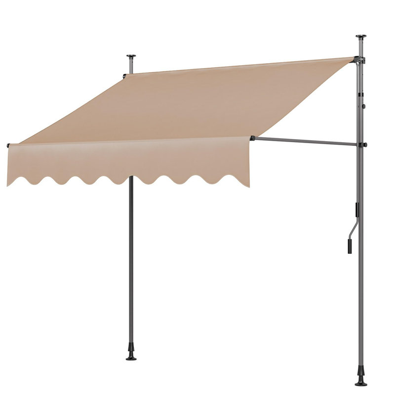 Clamp Awning, Balcony Awning With Hand Crank, Uv Resistant, Height Adjustable, Metal And Polyester, No Drilling Required, Khaki