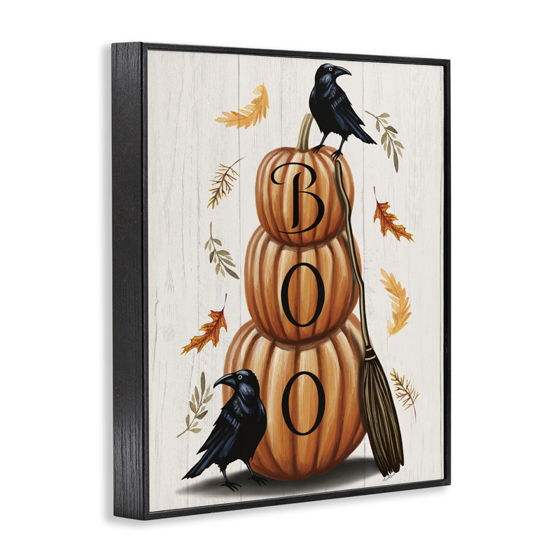 Boo Crows & Pumpkins, giclée encadrée, conception par Elizabeth Tyndall, H 14 po x l 11 po, Giclée encadrée noir minuit