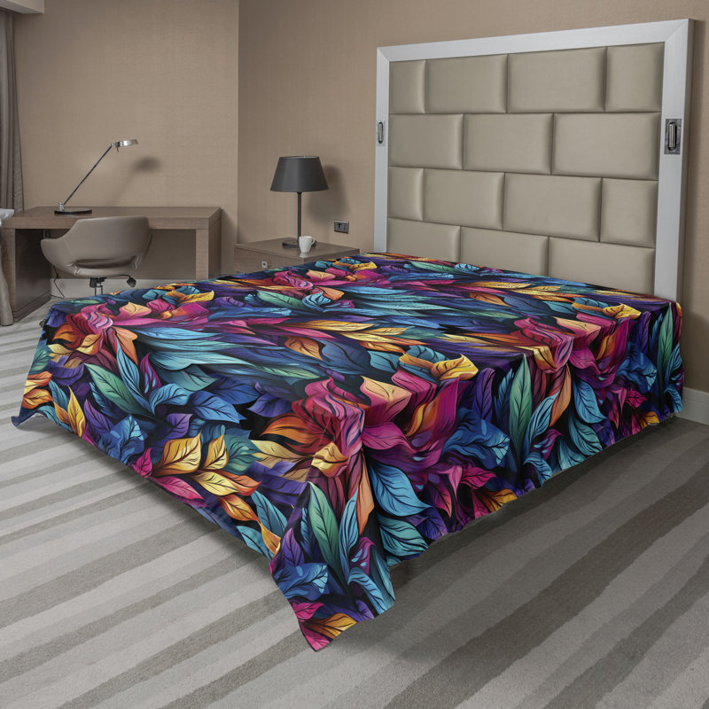 Ambesonne Flowers Flat Sheet Nostalgia Farmhouse, Amber Magenta Multicolor