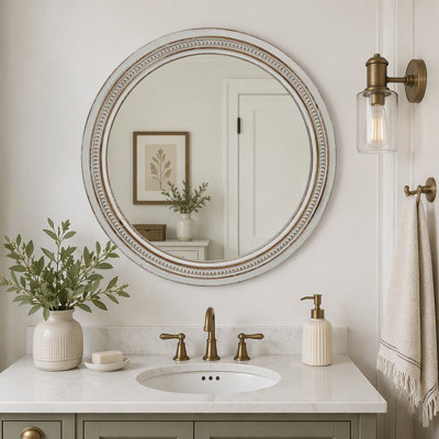 Miroir mural rétro vintage, cadre décoratif blanc patiné 27,56 po