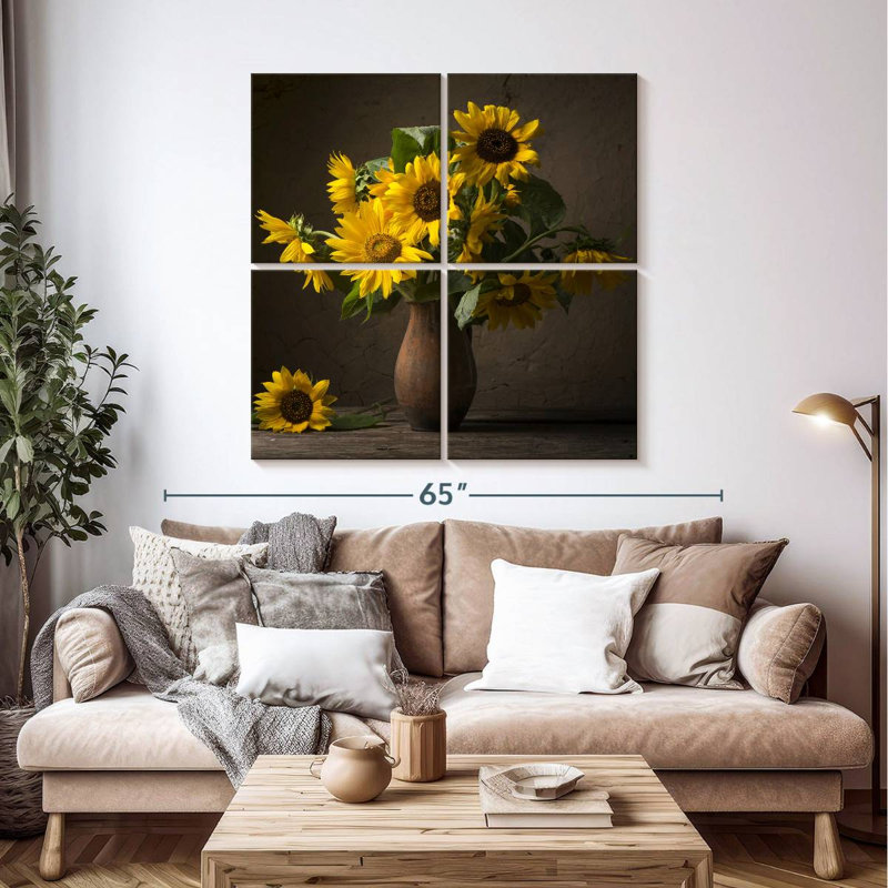 Harnek Sunflower On Clay Vase, 45" H x 45" W