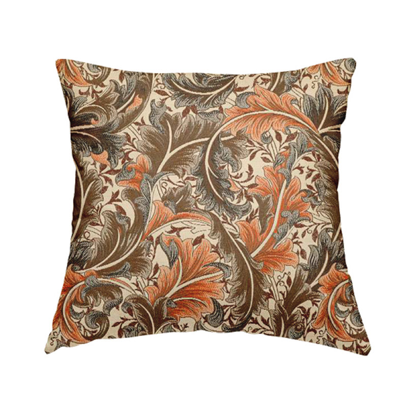 Mcguire Floral Square Cushion, 28cm H x 28cm W x 5cm D, Orange/Brown