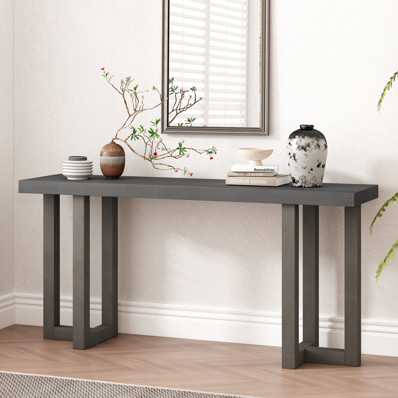 Console à conception géométrique avec pieds en pin massif, Gris foncé