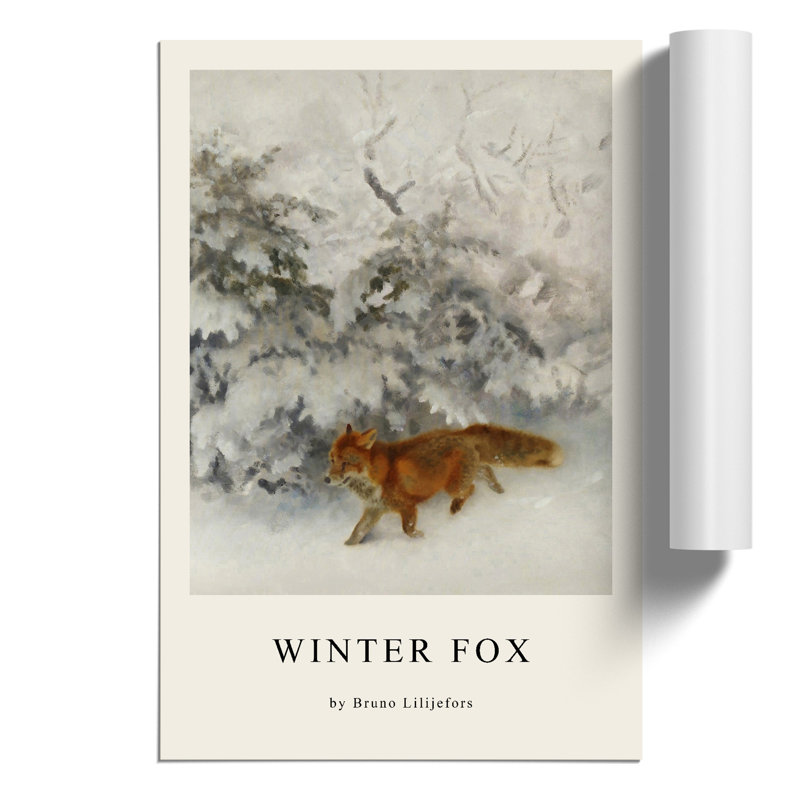 Fox In The Snow Vol.4 by Bruno Liljefors - No Frame Painting, 30cm H x 21cm W x 0.1cm D