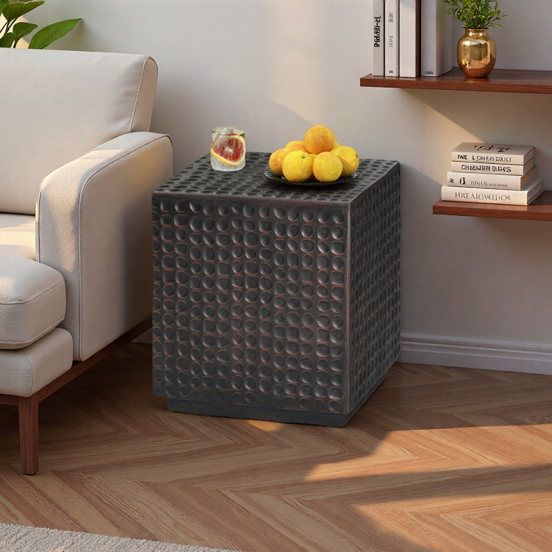 Outdoor Side Table, Patio End Table Cube, MGO Fluted Coffee Table For Outside, Garden, Backyard, Poolside Accent Table