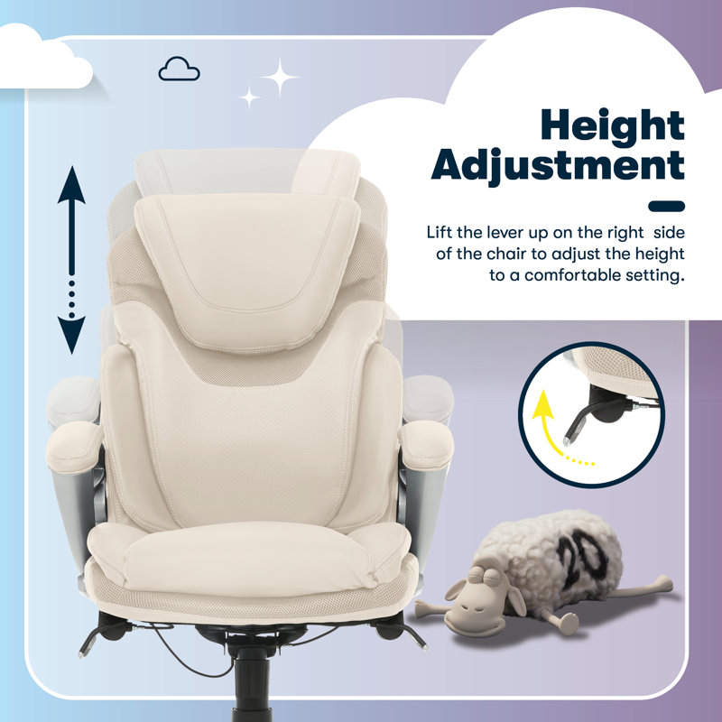 Serta Bryce Executive Office Chair with Patented AIR Lumbar Technology and Layered Body Pillows, Cream