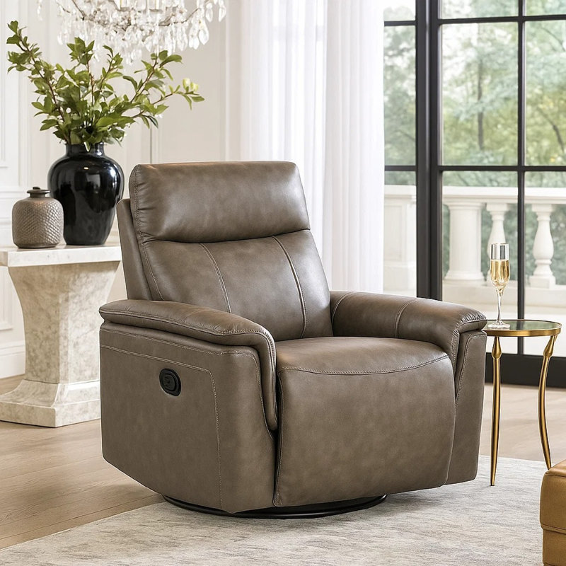 Fauteuil oscillant inclinable manuel Jen en cuir fleur brun foncé, Brun