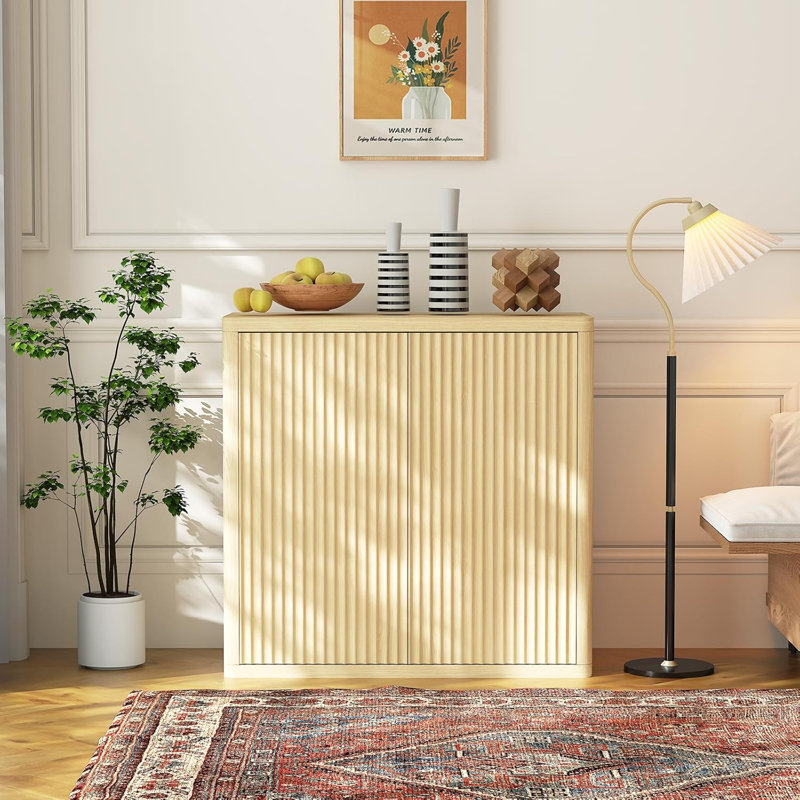 Buffet 34,6 pouces avec portes cannelées doubles et tablettes réglables, armoire de rangement moderne