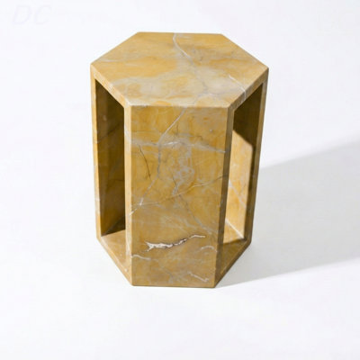 Luxury Spanish Gold Natural Marble Side Table, 16Cm Side Length Hexagonal End Table With Polished Finish, Modern Geometric Stone Plinth & Nightstand For Living Room (Yellow/Gold, 40Cm X 32Cm), Table