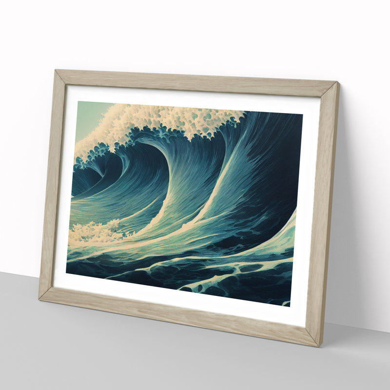 XH1022-8980X The Pristine Japanese Wave - Single Picture Frame Print, 46cm H x 64cm W x 2cm D, Oak