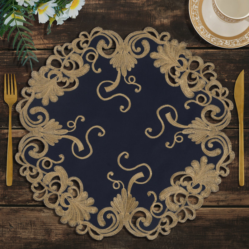 Ensemble de 4 napperons décoratifs en dentelle dorée bleu Dec Decod