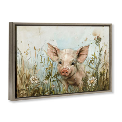 Piglet Among Flowers Framed Floater Canvas by Petals Prints Design