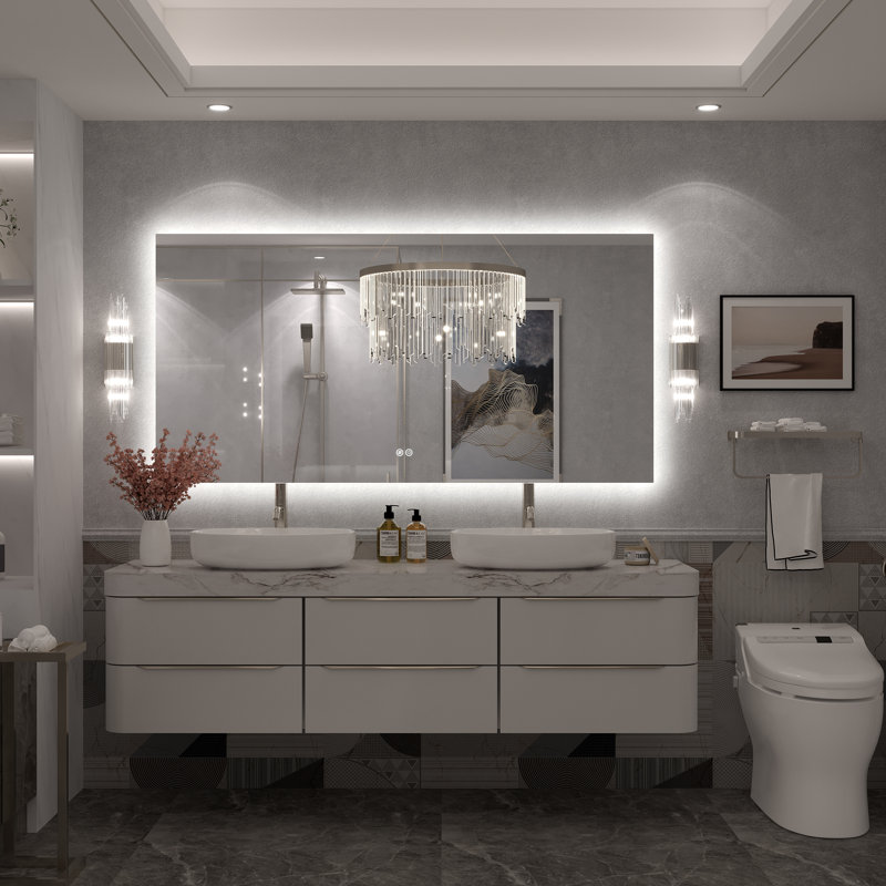 Molly Rectangle/Round/Oval LED Anti-Fog Tempered Glass Wall Bathroom Vanity Mirror - UL Certified, 60" x 30", Rectangle