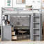 Lit mezzanine simple gris avec tiroirs de rangement, bureau et garde-robe. Bois massif. Faites de votre espace. Aucune boîte de tiroir de fondation, étude de la construction en bois pour plus de stabilité. Maximiser le sommier tapissier de la chambre à coucher-442795962-442795957