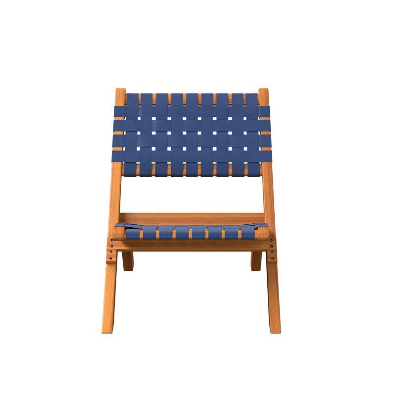 Chaise pliante Jalieah Patio Sense Sava, assise portative basse, bois d'acacia massif, intérieur / extérieur, Bleu marine