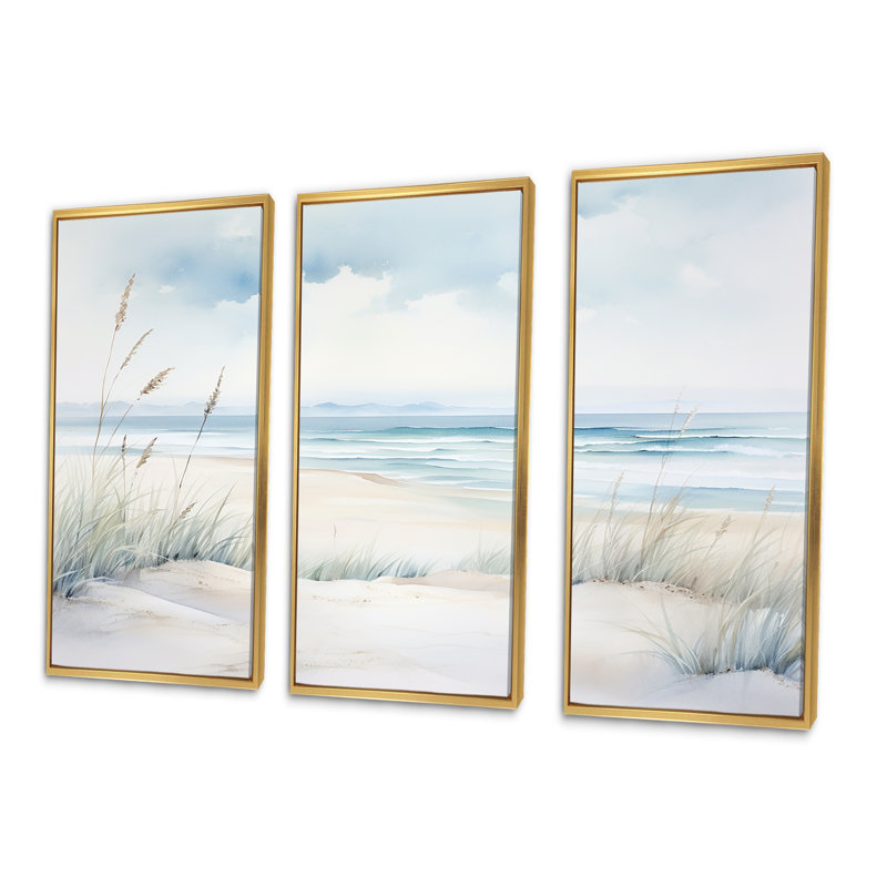 Ensemble de salon Soft Color Beach Horizon III - Coastal Minimalisme, H 28 po x l 36 po x P 1 po, Cadre flottant doré