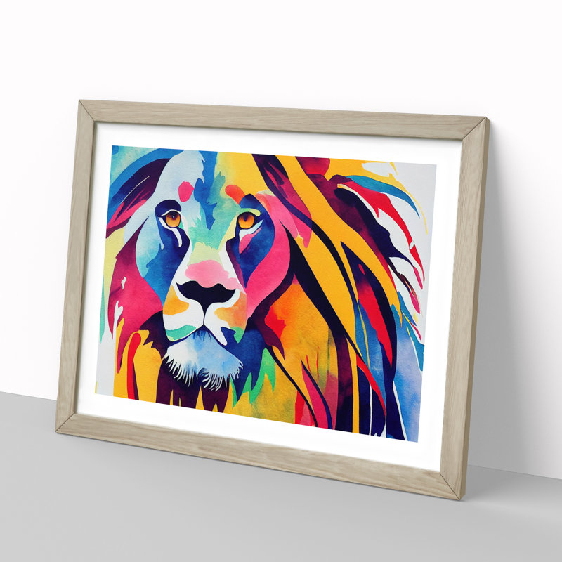 Colourful Lion Vol.5 Abstract - Print, 46cm H x 64cm W x 2cm D, Oak Framed