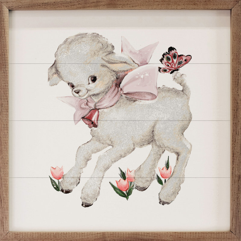 Easter Lamb With Tulips White, 8" H x 8" W x 1" D