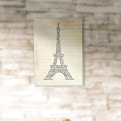 Toile murale d’art textuel en tour eiffel
