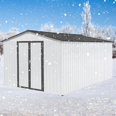 Metal Garden Sheds 10Ftx12ft Outdoor Storage Sheds White+Grey