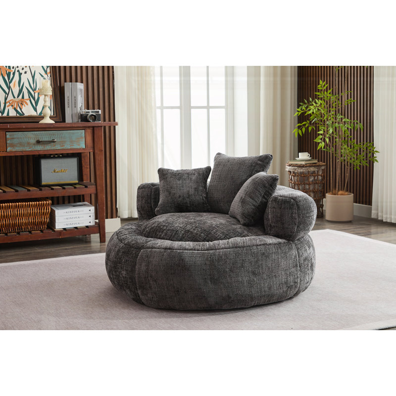 Canapé à billes avec housse en chenille ultra doux, Noir, noir, noir, noir