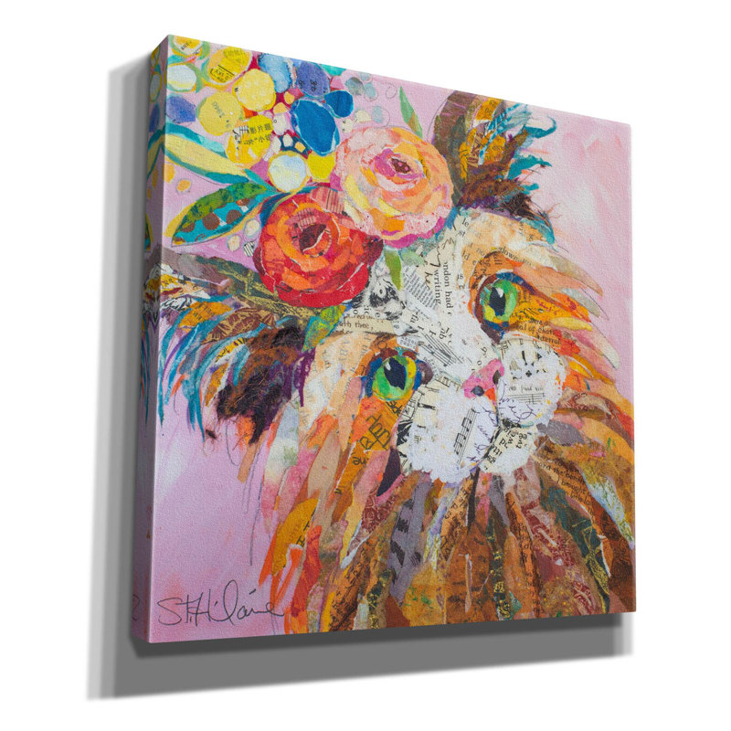 «Floral Cat» par St. Hilaire Elizabeth, art mural sur toile, H 12 po x l 12 po x P 0,75 po