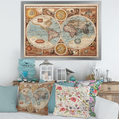 Ancienne carte du monde, reproduction d'art sur toile