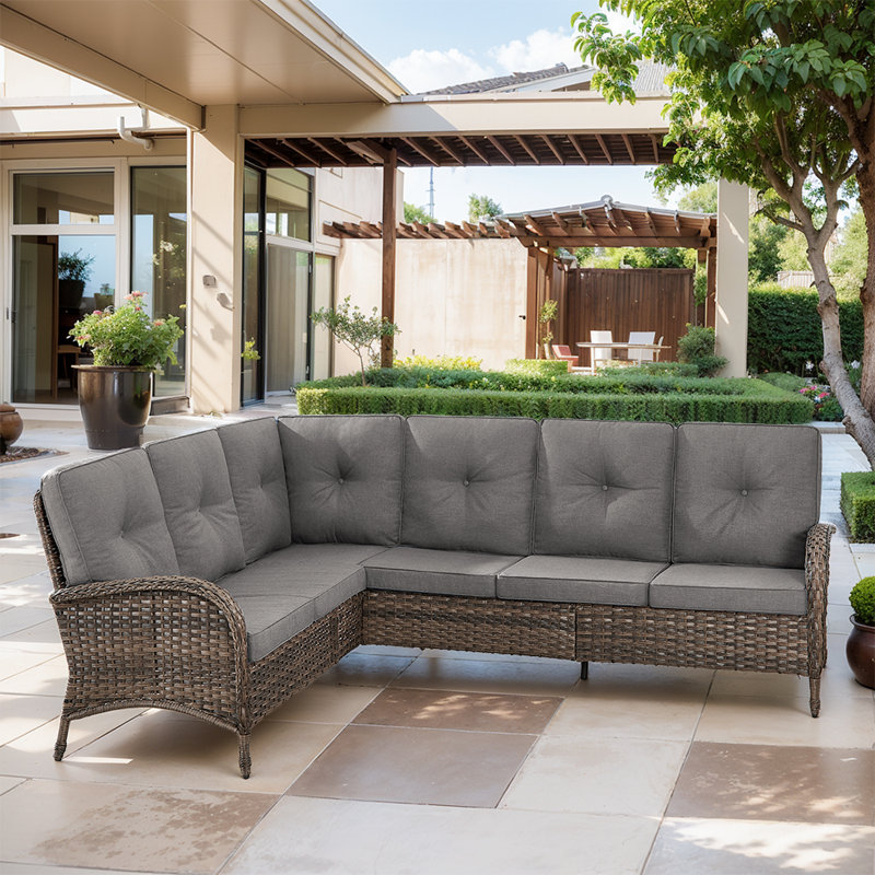 Gaetanino 90.3'' Wicker Outdoor Wicker Rattan Patio Sectional With Cushions, Gray