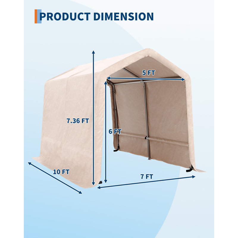 Remise de rangement extérieure portative 7 x 10 pi avec 2 portes et évents enroulables pour la moto, le bois de chauffage, le jardin et les outils