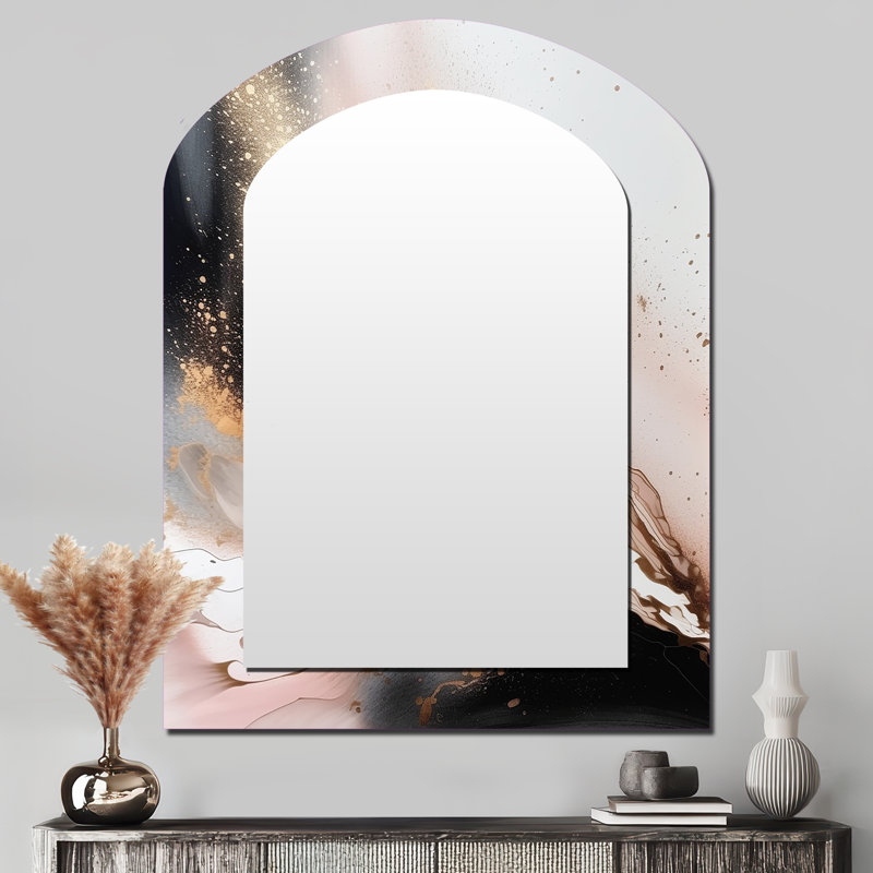 Black Gold Marble Texture - Marble Asymmetrical Mirror, Black Arch Decorative Wall Mirror, Printed Metal Art, 43" x 33"