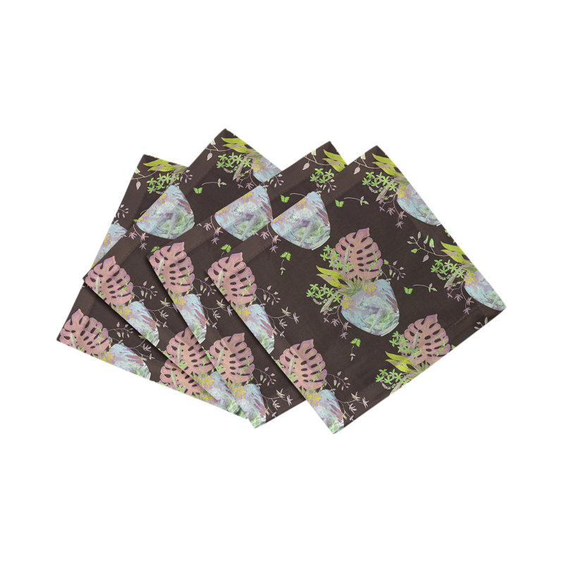 Monkey Small Jungle Cotton Sateen Cocktail Napkins, Chocolate Lime