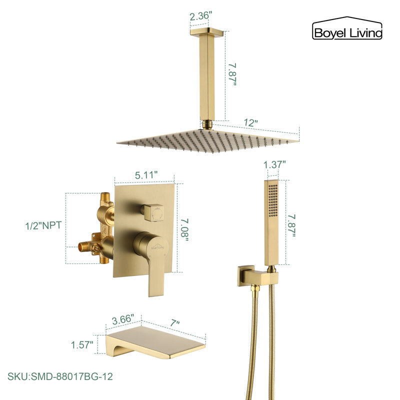 All-In-One Kit with Rough in-Valve, Brushed Gold