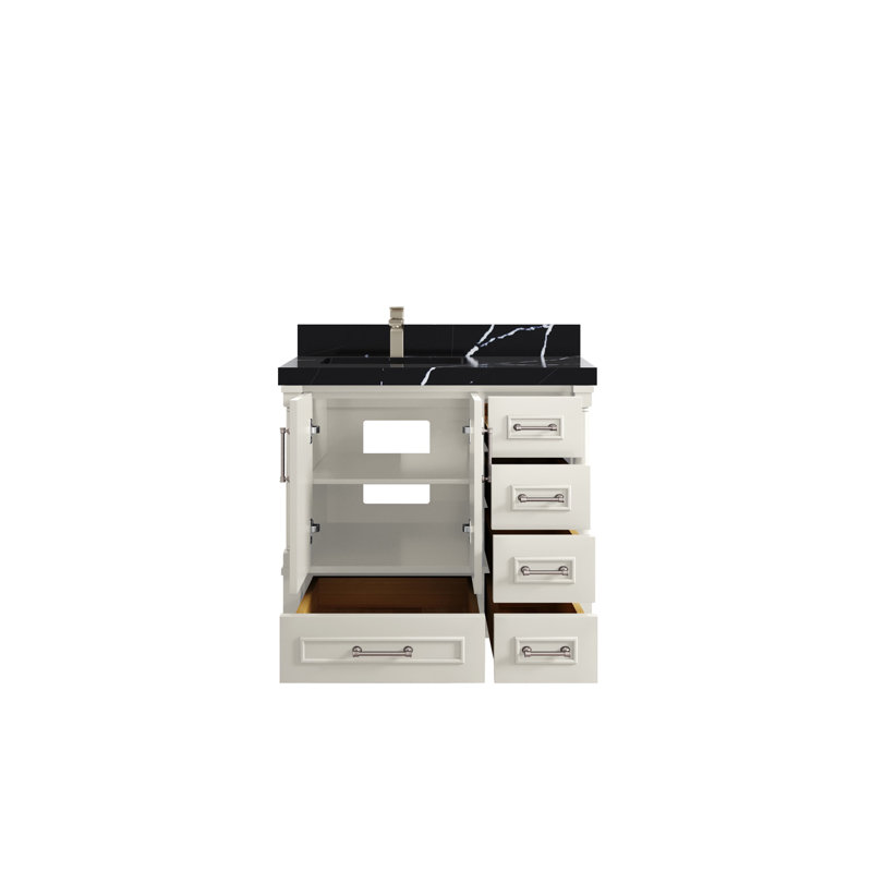 Meuble-lavabo simple 36 po avec comptoir en quartz Aberdeen, Noir Calacatta