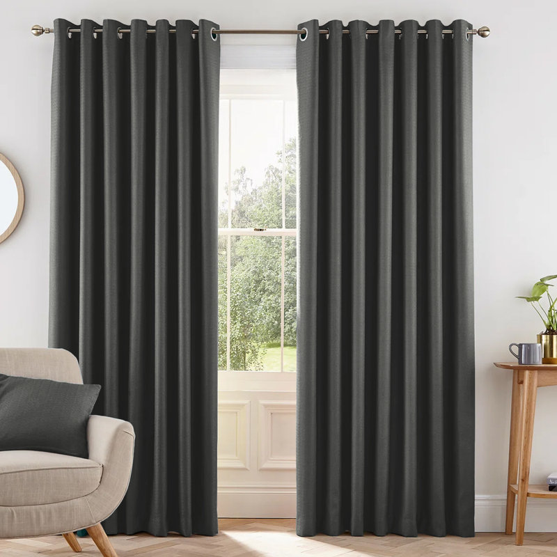 100% Room Darkening Blackout Eyelet Thermal Curtain, 168cm Width X 213cm Height, Dark Grey
